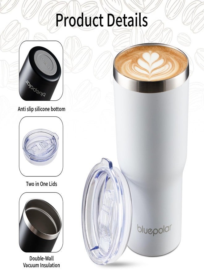 BLUEPOLAR كوب قهوة حراري سعة 20 أونصة، كوب معزول، كوب محمول مع غطاء وماصة، كوب ماء للسفر من الفولاذ المقاوم للصدأ للمشروبات الباردة والساخنة/الماتشا/العصير، هدية مثالية لأعياد الميلاد/رأس السنة/الكريسماس (أبيض) - Image 4